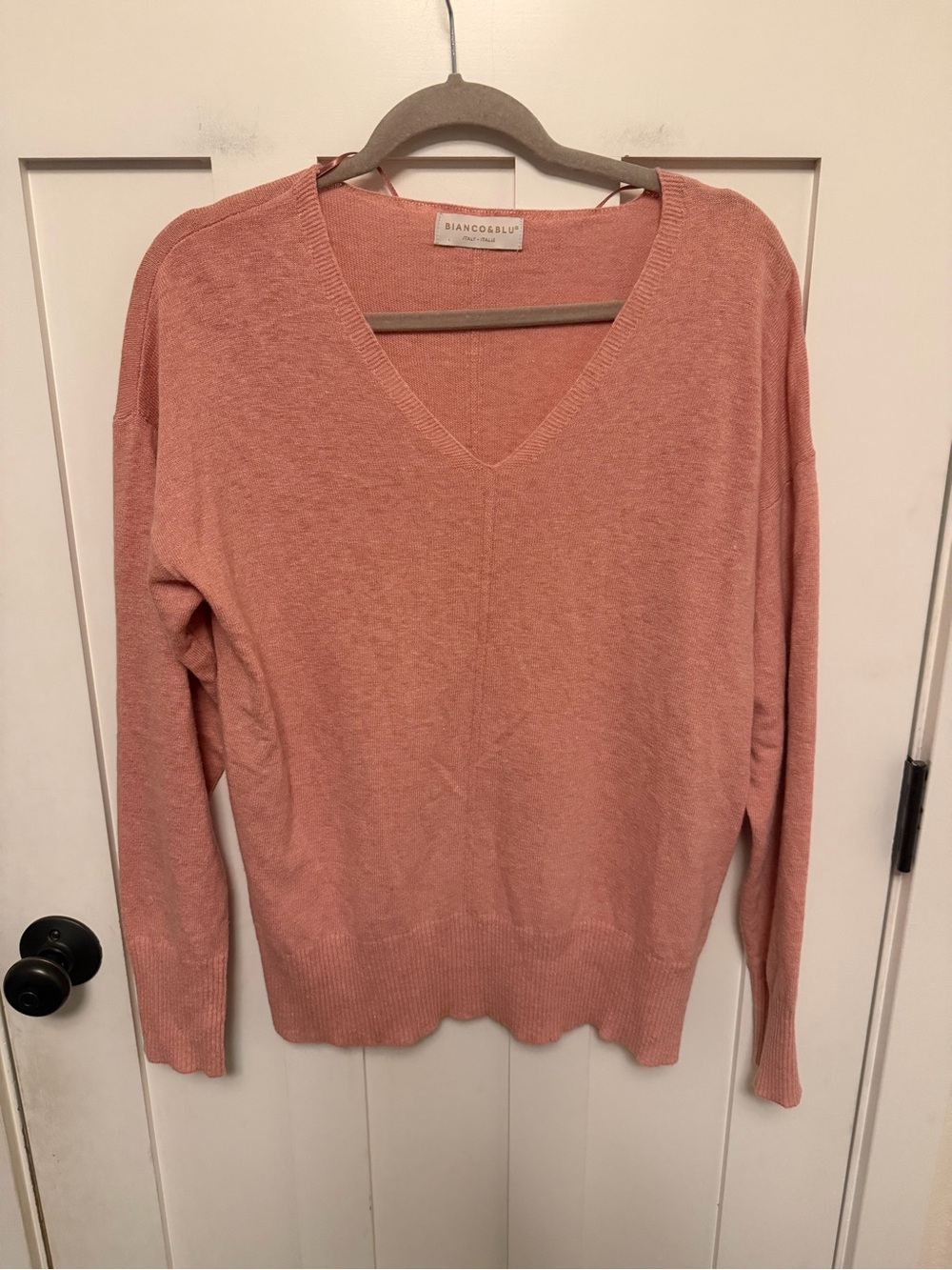Bianco & Blu Pink V-Neck Sweater Italy Pullover XL cashmere silk and wool blend